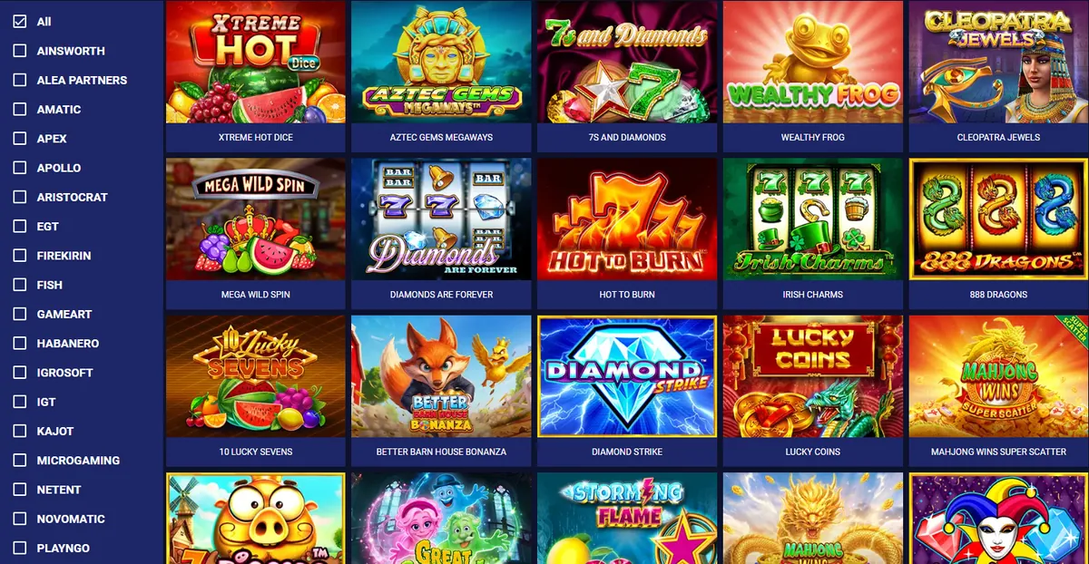 Supreme Betting casino lobby with slot games and provider filter