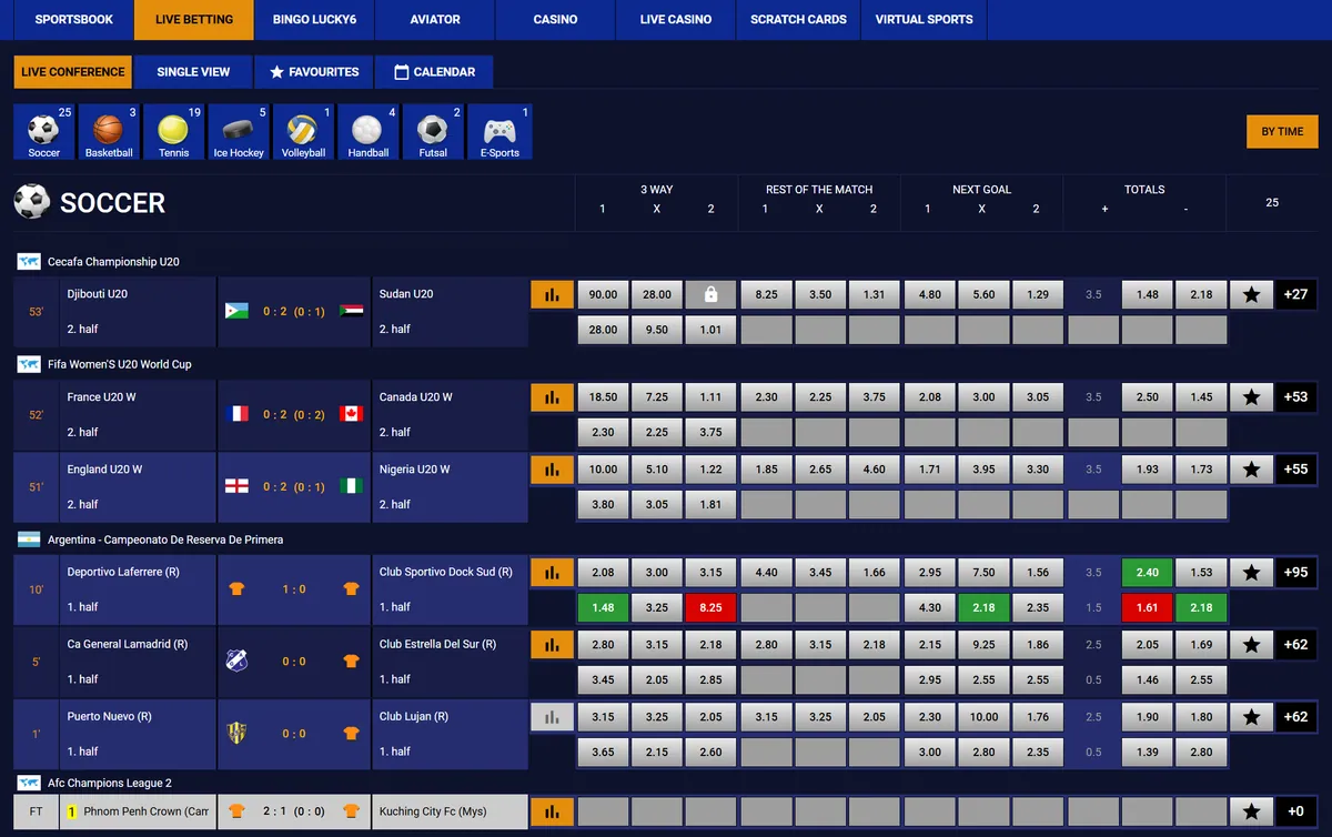 Live football betting screen on Supreme Betting with match time, score and odds